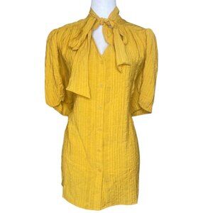 Lane Bryant Mustard Yellow V-Neck Button Down Blouse with Neck Tie Sz 22 NWT